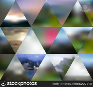 Abstract multicolored background of blurred nature landscapes, geometric vector, triangular style illustration.