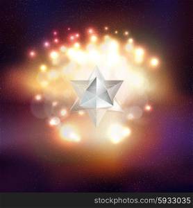 Abstract multicolored background with bokeh lights and stars. Scientific or digital design, science vector illustration.
