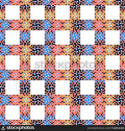 Abstract multicolored pixels squares textured background. Seamless vector pattern