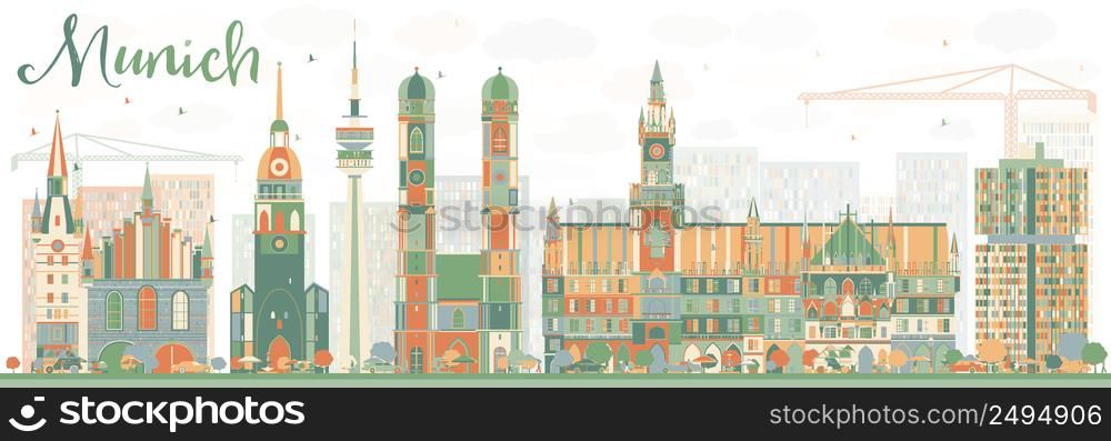 Abstract Munich Skyline with Color Buildings. Vector Illustration. Business Travel and Tourism Concept with Historic Architecture. Image for Presentation Banner Placard and Web Site.