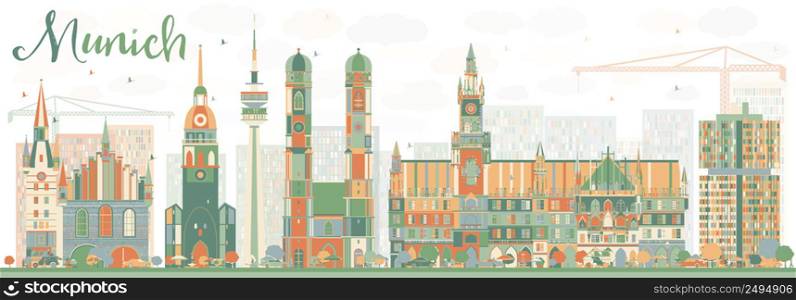 Abstract Munich Skyline with Color Buildings. Vector Illustration. Business Travel and Tourism Concept with Historic Architecture. Image for Presentation Banner Placard and Web Site.