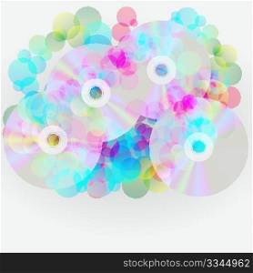 Abstract Music Background - CD Compact Discs and Multicolor Bubbles