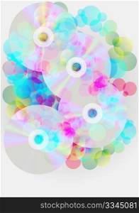 Abstract Music Background - CD Compact Discs and Multicolor Bubbles