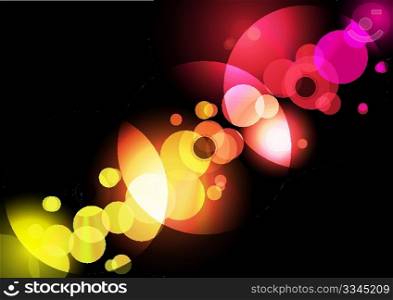 Abstract Music Background - CD Compact Discs and Multicolor Bubbles on Black Background