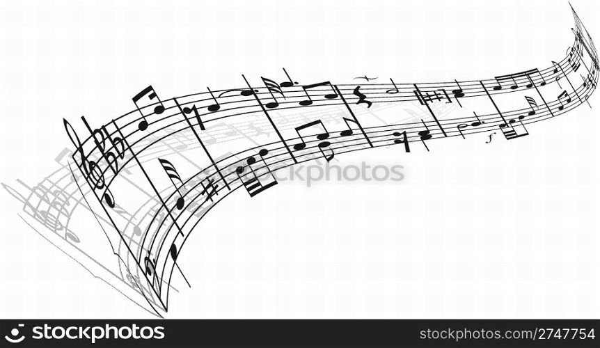 Abstract music background with different notes and lines
