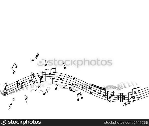 Abstract music background with different notes and lines