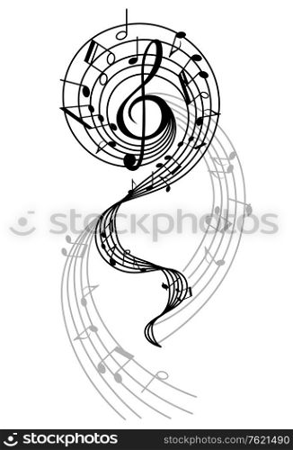 Abstract musical swirl with notes and sounds for art design