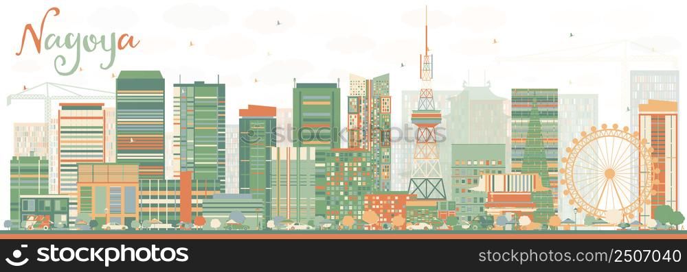 Abstract Nagoya Skyline with Color Buildings. Vector Illustration. Business and Tourism Concept with Modern Buildings. Image for Presentation, Banner, Placard or Web Site.