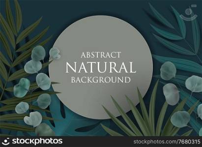 Abstract Natural Background with Tropical Palm, Eucalyptus,Monstera Leaves and frame. Vector Illustration EPS10. Abstract Natural Background with Tropical Palm, Eucalyptus,Monstera Leaves and frame. Vector Illustration