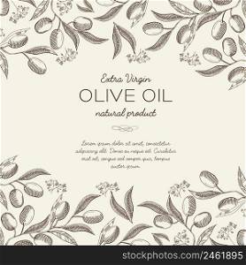Abstract natural hand drawn template with text and olive tree branches on light background vector illustration. Abstract Natural Hand Drawn Template