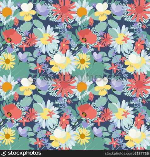 Abstract Natural Spring Seamless Pattern Background with Flowers and Leaves. Vector Illustration EPS10. Abstract Natural Spring Seamless Pattern Background with Flowers