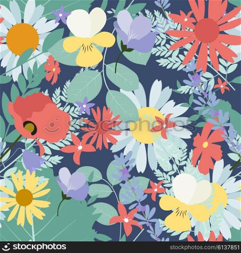 Abstract Natural Spring Seamless Pattern Background with Flowers and Leaves. Vector Illustration EPS10. Abstract Natural Spring Seamless Pattern Background with Flowers