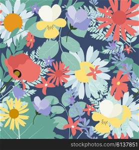 Abstract Natural Spring Seamless Pattern Background with Flowers and Leaves. Vector Illustration EPS10. Abstract Natural Spring Seamless Pattern Background with Flowers