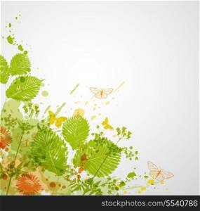 Abstract nature background with butterflies and leaves