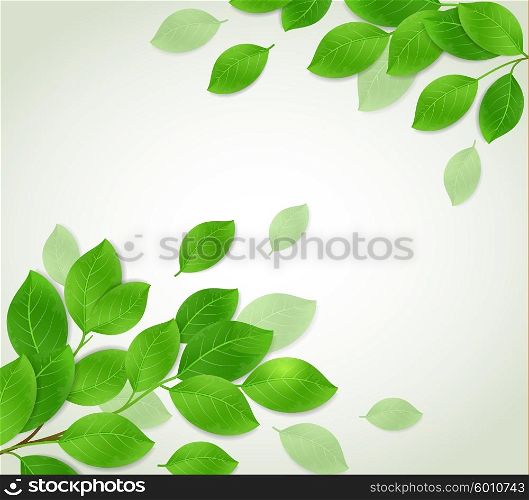Abstract nature background with green branch. Vector illustration.