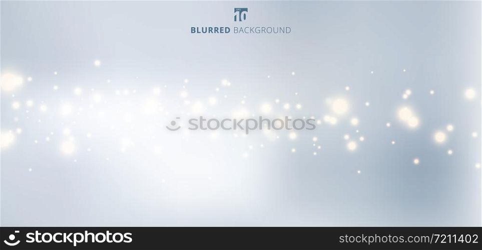 Abstract nature blue color blurred background with circles bokeh and glitter sparkle light. Vector illustration