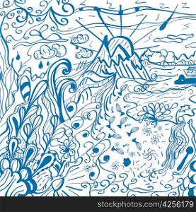 Abstract nature doodles. Vector hand drawn texture
