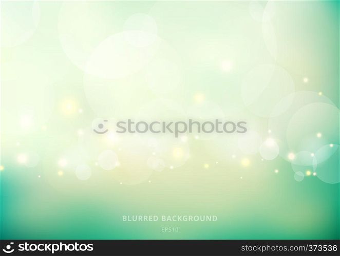 Abstract nature glowing sun light flare and bokeh with green turquoise color smooth blurred background. Vector illustration