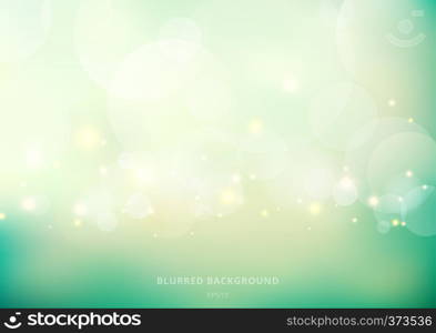 Abstract nature glowing sun light flare and bokeh with green turquoise color smooth blurred background. Vector illustration