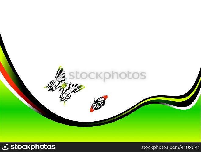 Abstract nature inspired illustrated background with two butterflies