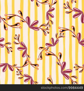 Abstract nature seamless pattern with random hand drawn branches ornament. Striped white and orange background. Designed for fabric design, textile print, wrapping, cover. Vector illustration.. Abstract nature seamless pattern with random hand drawn branches ornament. Striped white and orange background.