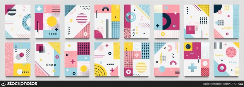 Abstract neo memphis background. Modern geo grid poster template with 1980 lines texture and dotted pop pattern vector set. Illustration line and texture, dotted abstract background modern. Abstract neo memphis background. Modern geo grid poster template with 1980 lines texture and dotted pop pattern vector set