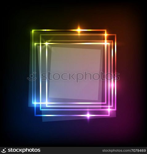 Abstract neon colorful background with squares banner, stock vector