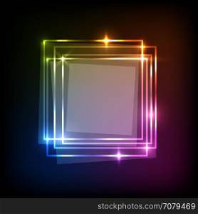 Abstract neon colorful background with squares banner, stock vector