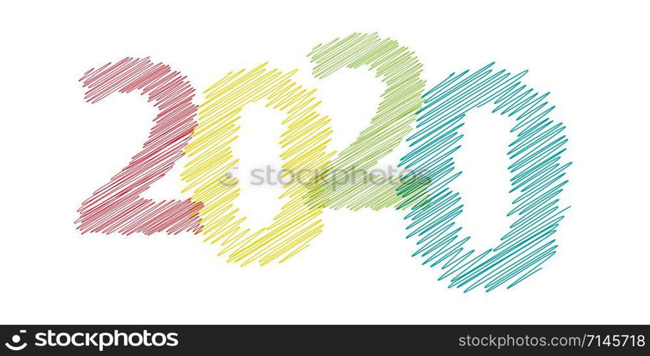 Abstract new year 2020, vector creative text scrawled in pen