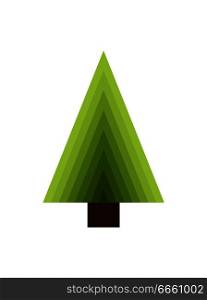 Abstract new year tree made of triangles and brown trunk vector illustration isolated on white background. Decorative Xmas element, green spruce icon. Abstract New Year Tree Made of Triangles and Trunk