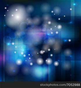 Abstract night background. Glittering blurry blue lights abstract background. Glowing Lights for Brochures, Flyers, Posters, Greeting Cards. Vector illustration