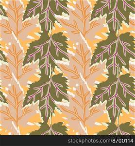 Abstract oak leaves seamless pattern. Maple foliage backdrop. Nature wallpaper. For fabric design, textile print, wrapping, cover. Vector illustration. Abstract oak leaves seamless pattern. Maple foliage backdrop.