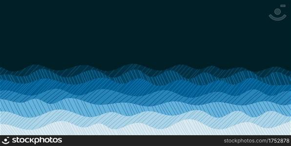 Abstract ocean blue wavy style of drawing doodle pattern artwork template. Overlapping design of minimal style background. illustration vector