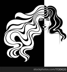 Abstract of beautiful woman&rsquo;s face in negative and positive space, hand drawing illustration, black and white conceptual expression