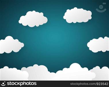 Abstract of gradient blue sky with clouds paper cut background, vector eps10