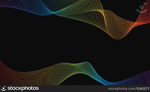 Abstract of shiny rainbow luxury wave line art design element on black background