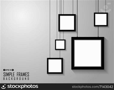 Abstract of simple square black frames pattern on gradient gray wall, vector eps10