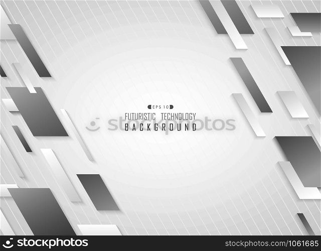 Abstract of technology stripe sqaure line pattern of gray white on gradient black background. vector eps10
