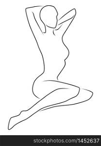Abstract of the body of charming sitting woman, isolated on the white background, hand drawing outline