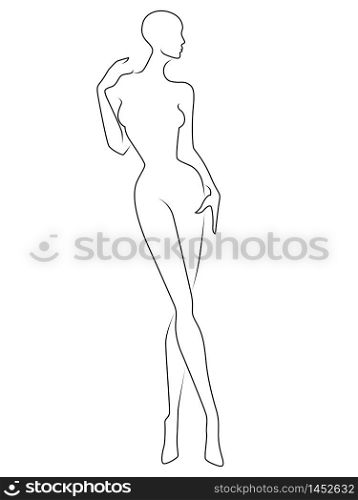 Abstract of the body of elegant lady, black contour isolated on the white background, hand drawing outline