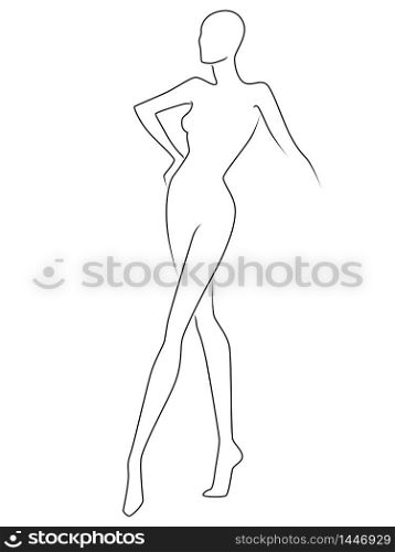 Abstract of the body of elegant lady, black outline isolated on the white background, hand drawing outline
