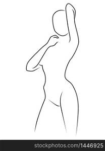 Abstract of the body of elegant woman, black contour isolated on the white background, hand drawing outline