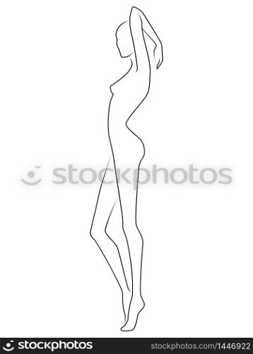 Abstract of the body of elegant woman, black outline isolated on the white background, hand drawing outline
