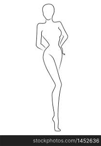 Abstract of the body of elegant woman, black outline isolated on the white background, hand drawing outline