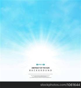 Abstract of the sun with clouds on soft blue sky background, vector eps10
