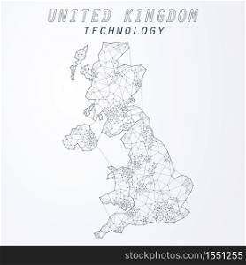 Abstract of world network in United Kingdom, Edge and vertex of world connection, internet and technology concept.