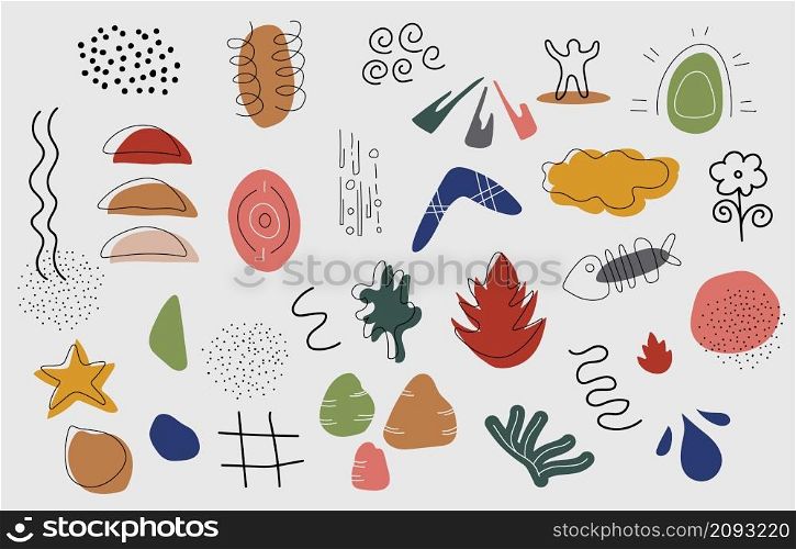 Abstract old organic shape with retro color doodles template. Isolates decorative for set background. Illustration vector