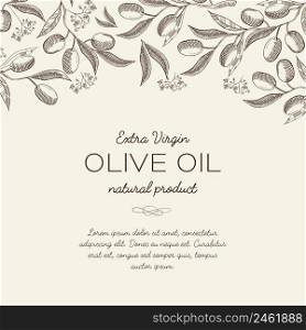 Abstract olive floral sketch template with text and tree branches on light background vector illustration. Abstract Olive Floral Sketch Template