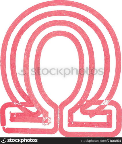 Abstract omega Symbol made with red marker vector illustration