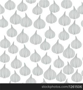 Abstract onion seamless pattern. Hand drawn onion bulb vegetable wallpaper. Organic texture. Design for fabric, textile print, wrapping paper, kitchen textiles. Modern vector illustration. Abstract onion seamless pattern. Hand drawn onion bulb vegetable wallpaper.